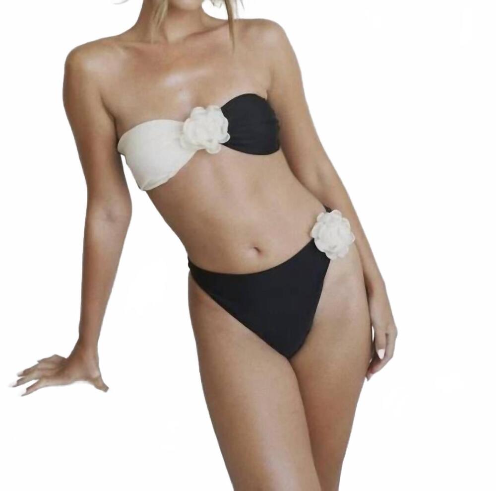 NEW SUNDAY BRUNCH flora flower applique bikini set in black and white